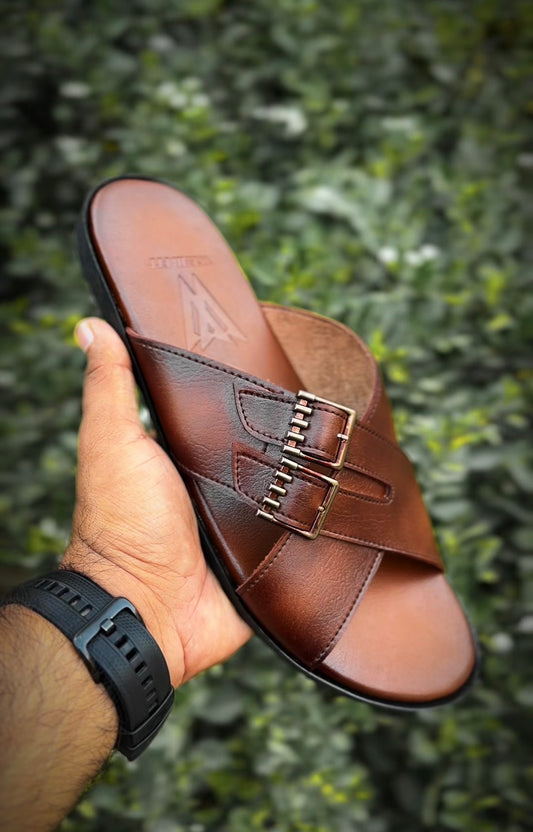 LEATHER 2BUCKLE SLIPPER