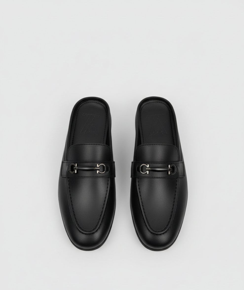 MIB PURE BLACK LEATHER MEDICATED HANDMADE MULE