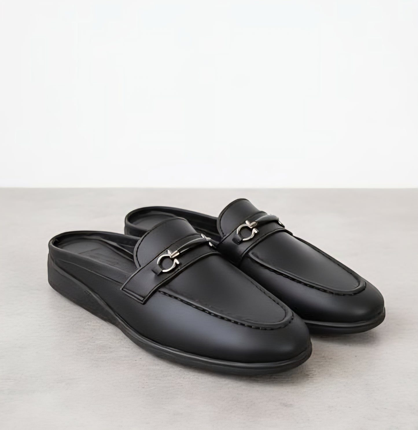 MIB PURE BLACK LEATHER MEDICATED HANDMADE MULE